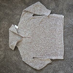 NEW Lou & Grey Brown Ivory Quarter Zip Sweater S